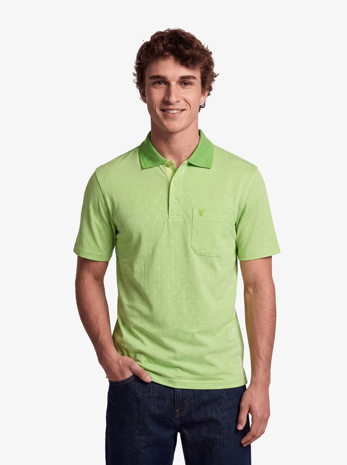 Manchester Polo con Rombos Sutiles, Bolsillo y Cuello de Botones en Algodón Supima - Manchester