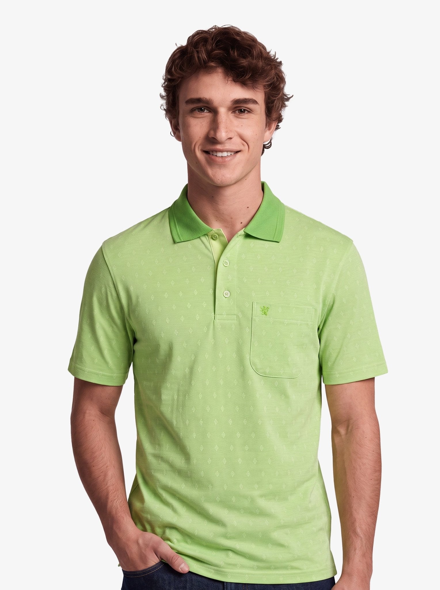 Manchester Polo con Rombos Sutiles, Bolsillo y Cuello de Botones en Algodón Supima - Manchester