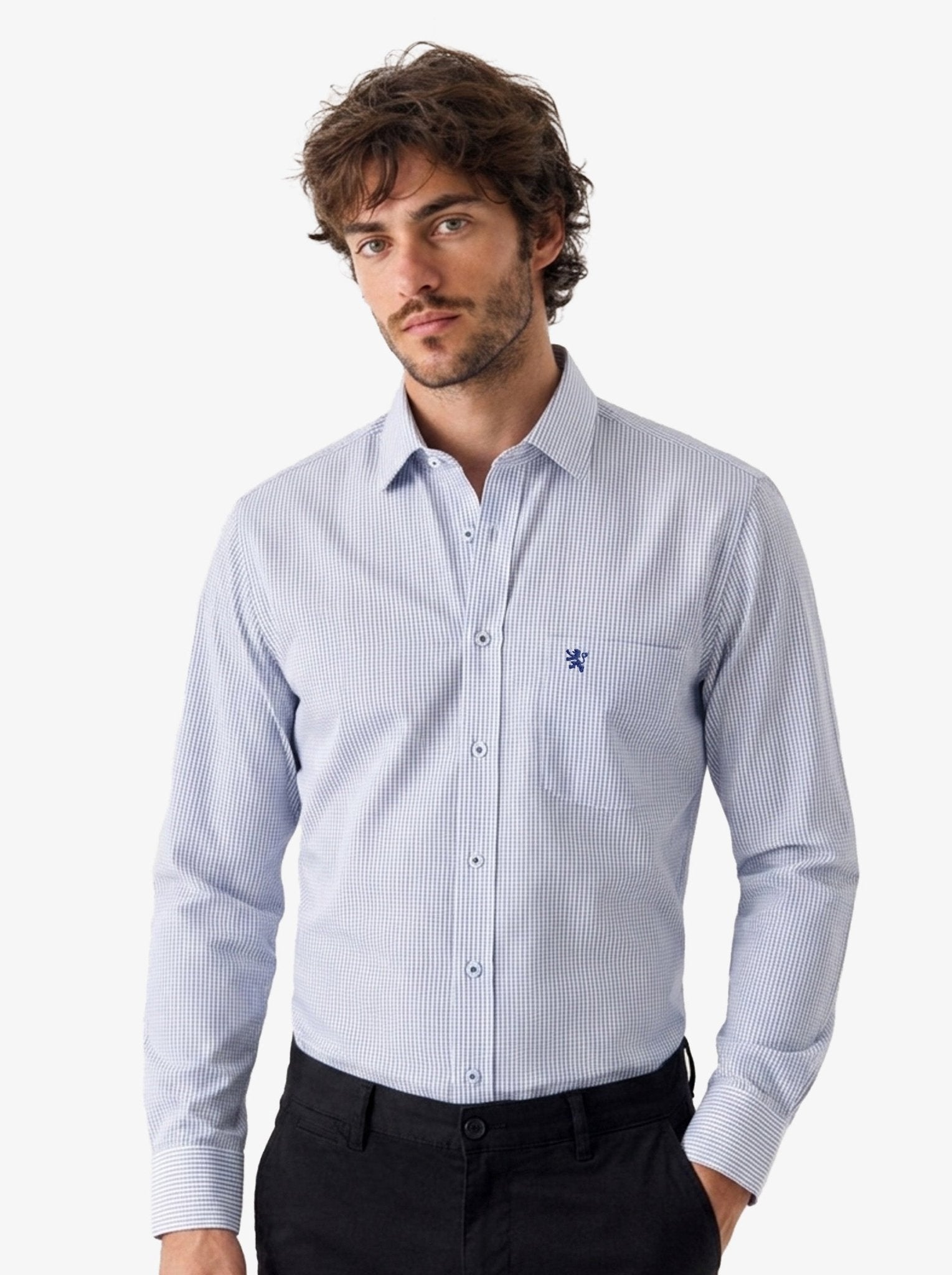 Manchester Regular Fit Camisa de Vestir Manga Larga Cuello Roma en Algodón-Poliéster - Manchester