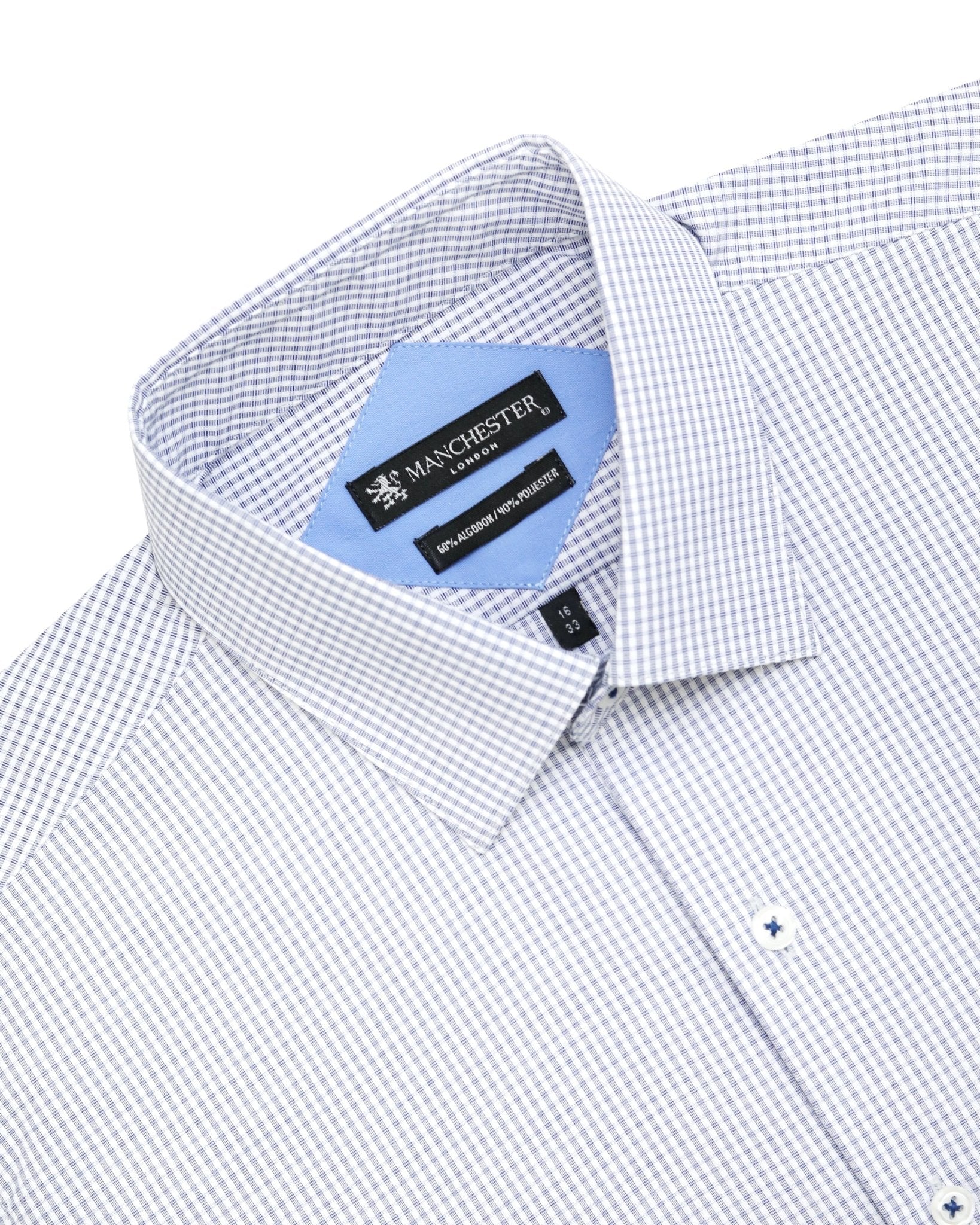 Manchester Regular Fit Camisa de Vestir Manga Larga Cuello Roma en Algodón - Poliéster - Manchester