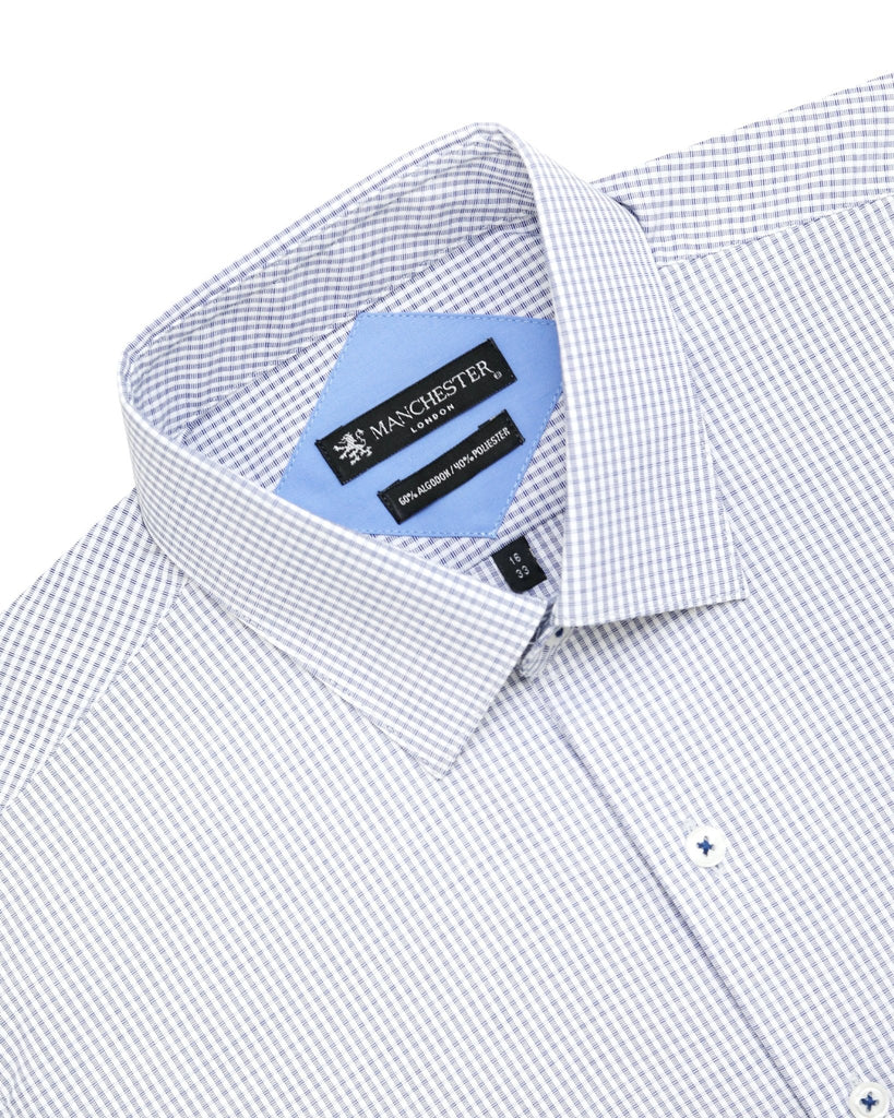 Manchester Regular Fit Camisa de Vestir Manga Larga Cuello Roma en Algodón - Poliéster - Manchester