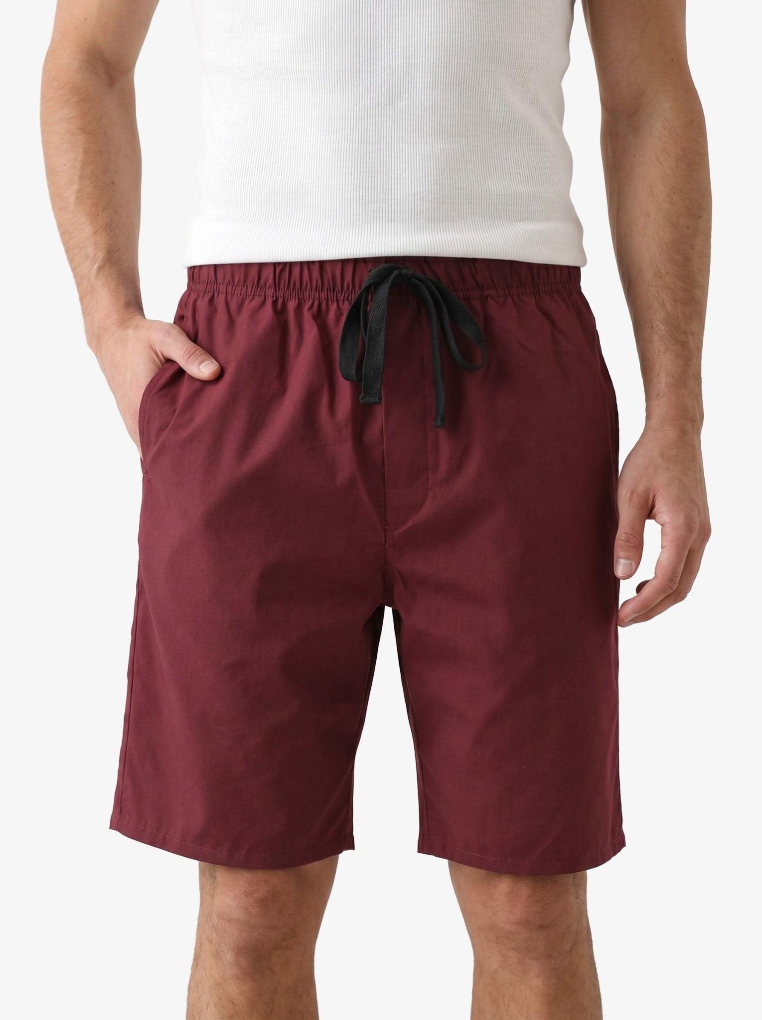 Manchester Short de Pijama Color Sólido Algodón y Poliéster color guindo para hombre