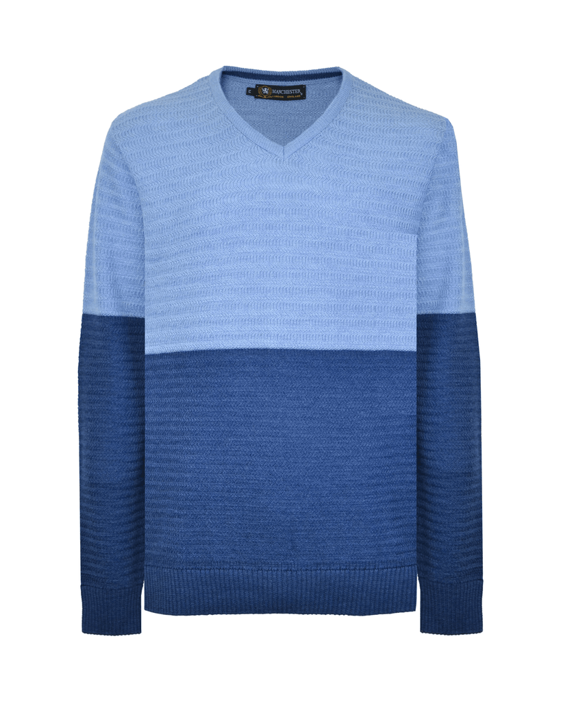 Manchester Suéter Cuello V Bicolor en Mezcla de Lana y Acrílico - Manchester