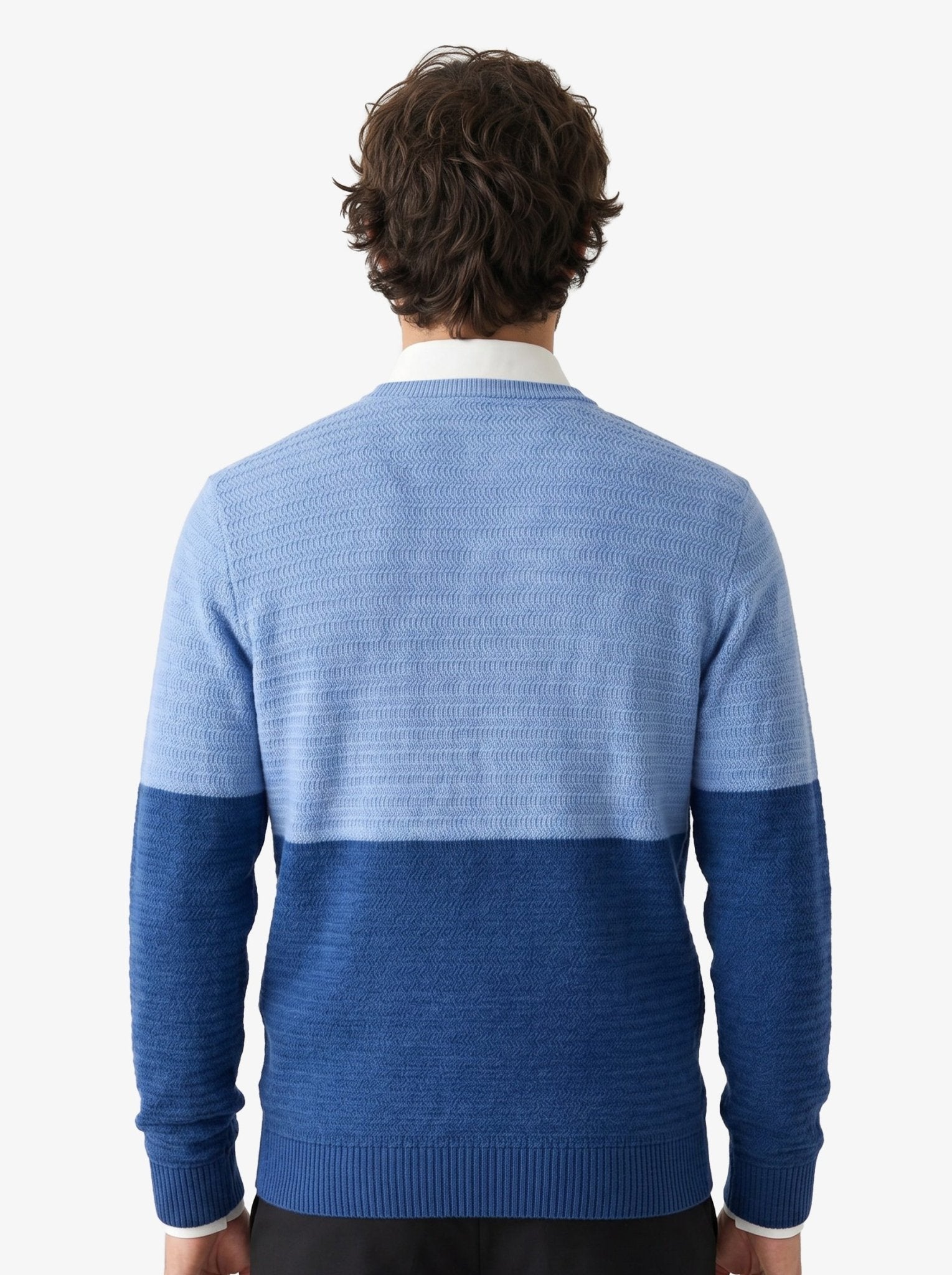 Manchester Suéter Cuello V Bicolor en Mezcla de Lana y Acrílico color azul jaspe para hombre