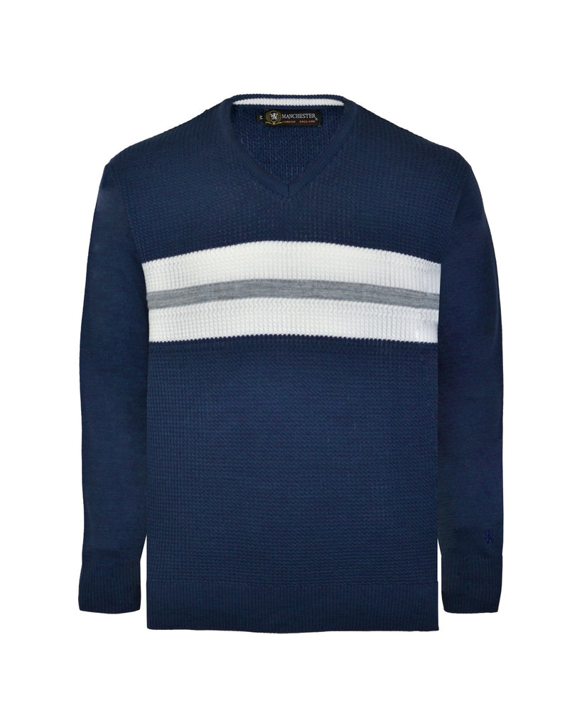 Manchester Sweater de Punto Franjas Horizontales 100% Acrílico con Cuello V - Manchester