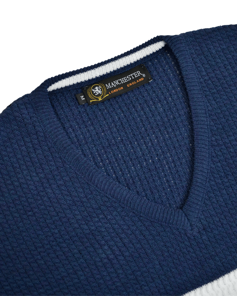 Manchester Sweater de Punto Franjas Horizontales 100% Acrílico con Cuello V - Manchester