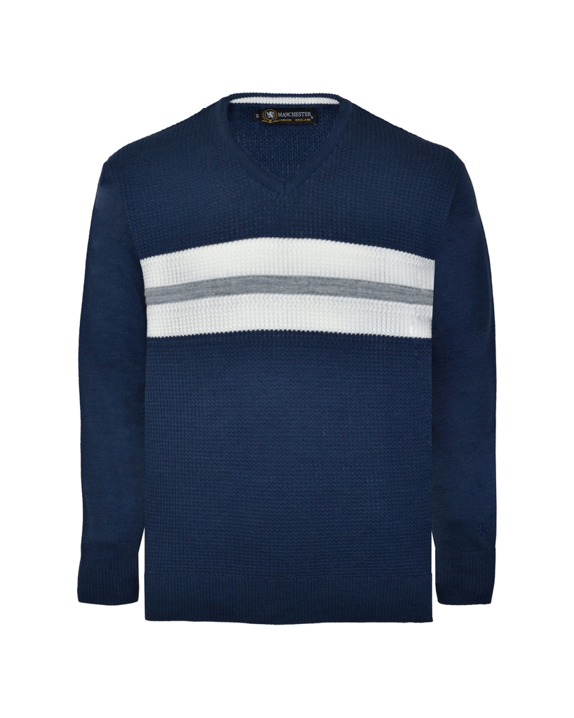 Manchester Sweater de Punto Franjas Horizontales 100% Acrílico con Cuello V - Manchester