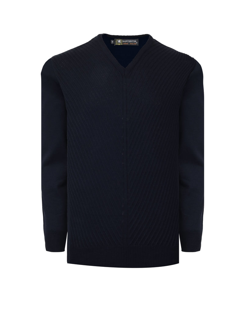 Manchester Sweater de Punto Rayas Sinuosas 100% Acrílico con Cuello V - Manchester